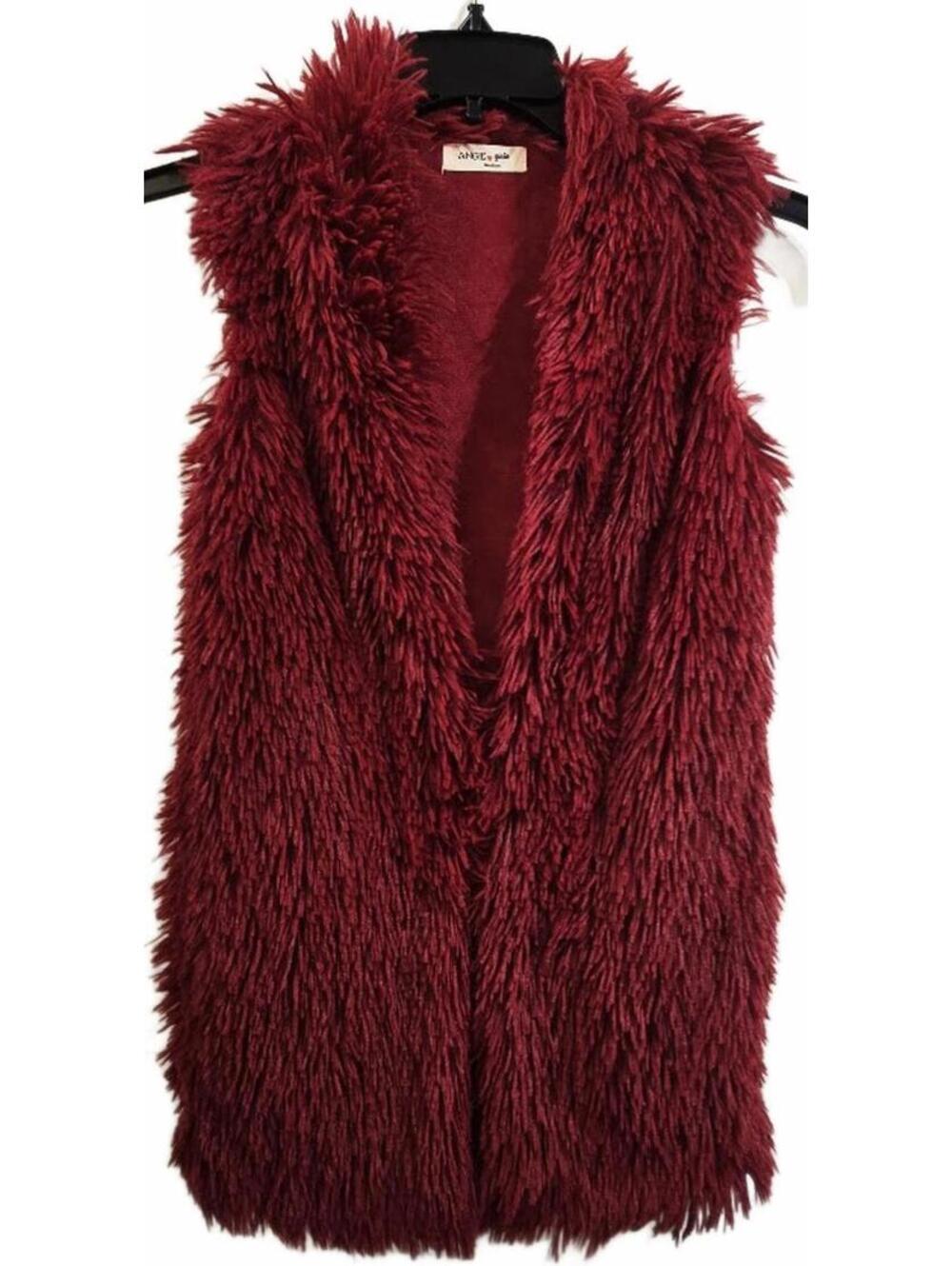 Angie Girls Red Faux Fur Vest Size Medium
